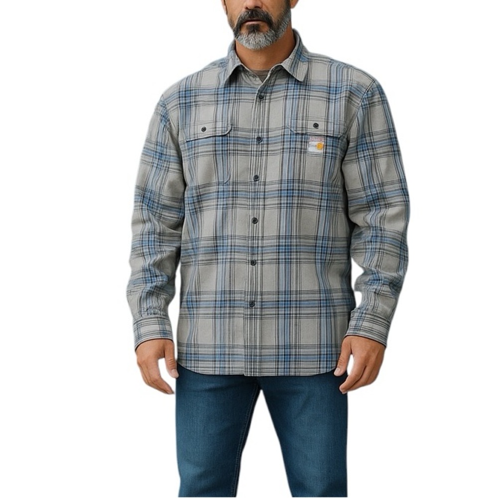Carhartt Men’s Loose Fit Heavyweight Flannel Long-Sleeve Plaid Shirt - Picture 1 of 16
